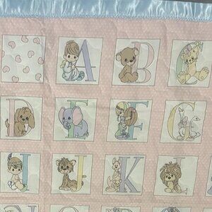 Vintage Precious Moments Crib Blanket 45"x35" ABC's Satin Trim - Pastels Rare